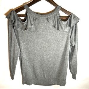 EXPRESS One Eleven | Women gray ruffled off shoulder long sleeve shirt | XS
